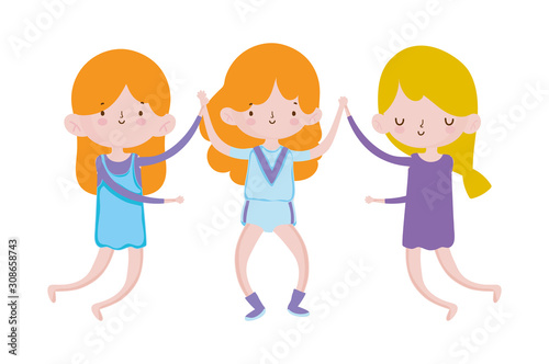 group little girls friends cartoon character
