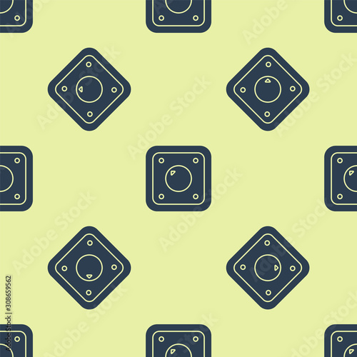 Blue Electric light switch icon isolated seamless pattern on yellow background. On and Off icon. Dimmer light switch sign. Concept of energy saving. Vector Illustration
