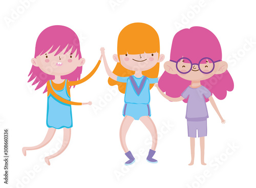 group little girls friends cartoon character