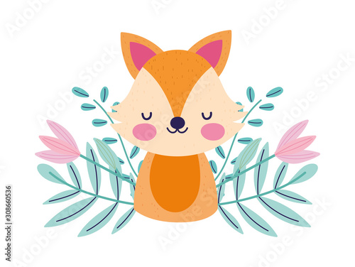 baby shower cute fox flowers leaves foliage