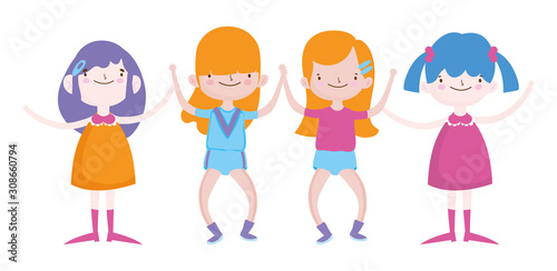 group little girls friends cartoon character