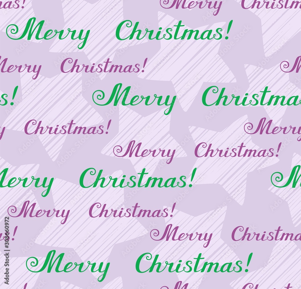 Merry Christmas, seamless pattern, vector, lilac, English. Script.  
