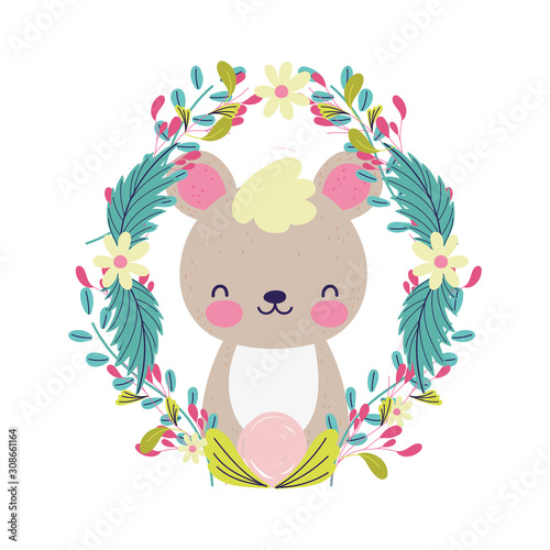 baby shower cute little bear wreath flowers foliage