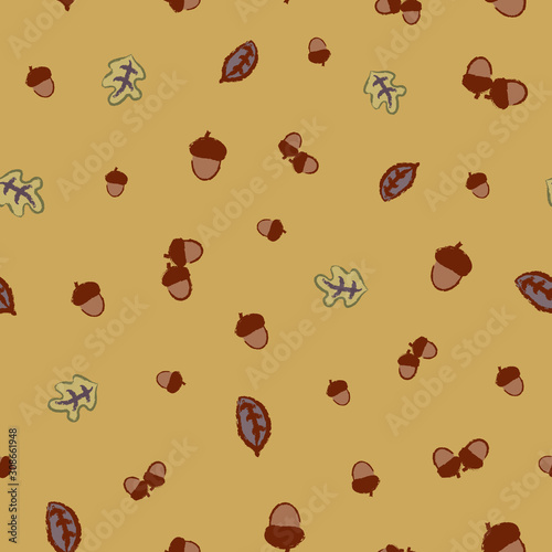 Seamless pattern with acorns and leaves