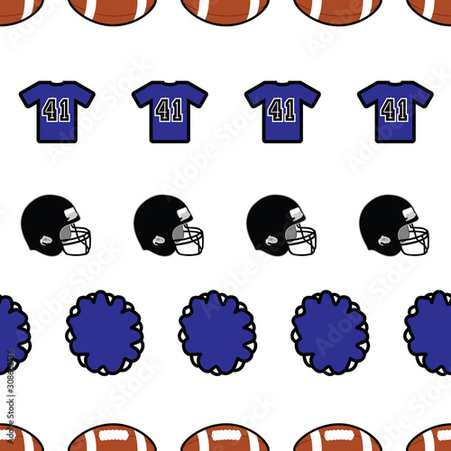 Football seamless pattern with jersey and pom poms