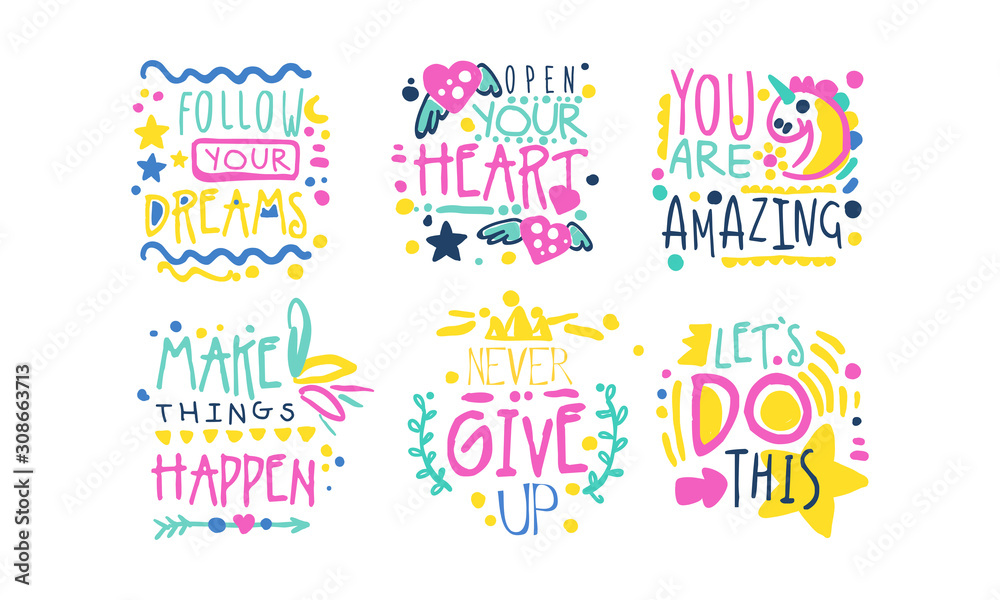 Positive Inspirational and Motivational Quotes Vector Set