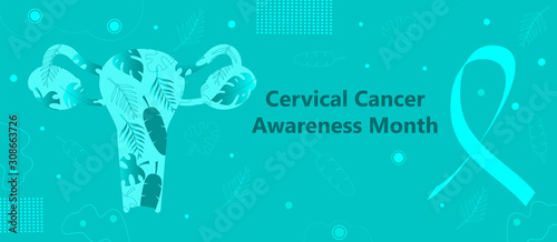 Cervical Cancer Awareness Month is celebrated in January in USA. Metaphor of cervical cancer is shown. Health care uterus concept vector on floral background