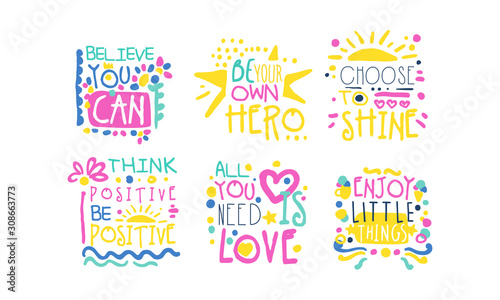 Positive Inspirational and Motivational Quotes Vector Set