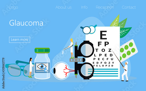 Glaucoma treatment concept vector. Medical ophthalmologist eyesight check up with tiny people character. It can e used for wallpaper, banner, flyer, card,