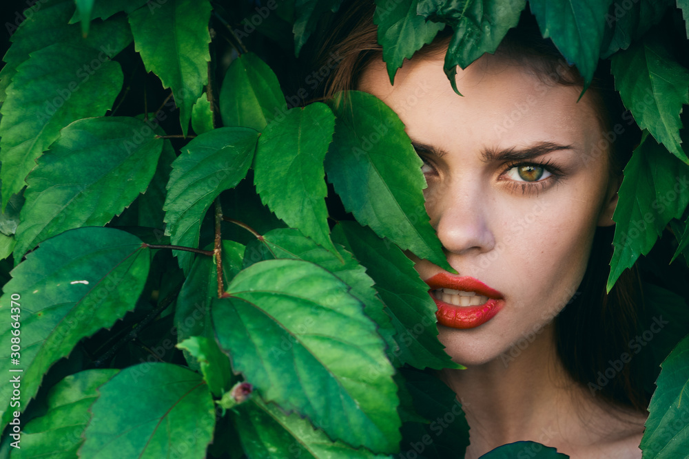 beautiful woman green leaves luxury of nature beautiful woman green leaves luxury of nature