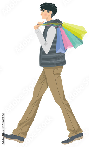 買い物をした若い男性のイメージイラスト