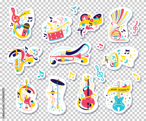 Musical instruments and notes vector illustrations set