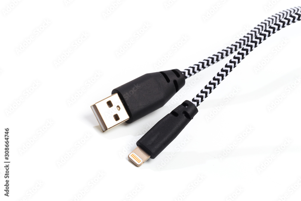 Charger for smartphone iPhone or tablet iPad computer isolated on white background - Image Charger for smartphone iPhone or tablet iPad computer isolated on white background - Image