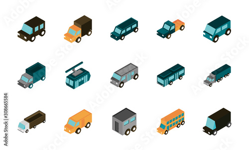 transport car truck vehicles isometric icons set