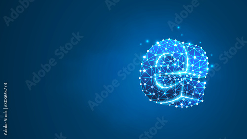 Wallpaper Mural Alphabet letter e. Design of a lowercase letter. Banner, template or a pattern. Abstract digital wireframe, low poly mesh, Raster blue neon 3d illustration. Triangle, line, dot Torontodigital.ca