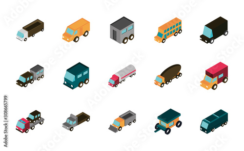 transport car truck vehicles isometric icons set
