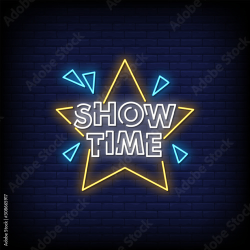 Show Time Neon Signs Style Text Vector