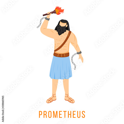 Prometheus flat vector illustration. Titan, hero. Creator of humanity. Ancient Greek deity. Mythology. Divine mythological figure. Isolated cartoon character on white background