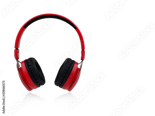 Di cut red headphones on white background,object,technology, copy space