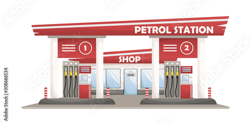 Vector illustration of a car filling station with a shop.