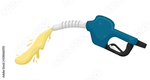 Vector isolated illustration with a petrol gun from which fuel pours.