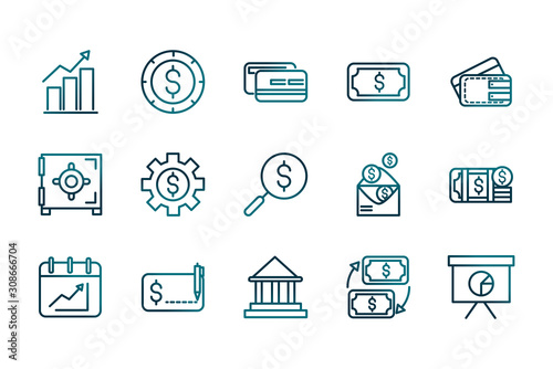 economy business financial trade money icons set gradient line