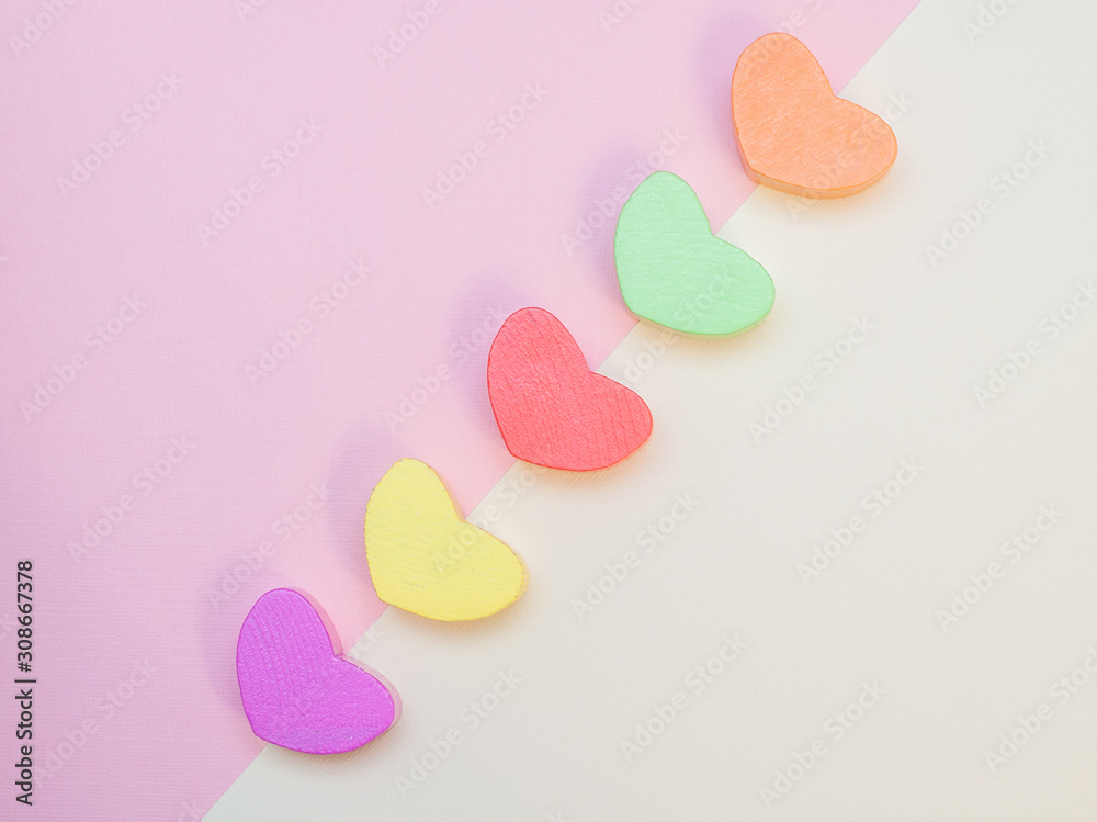 Obraz premium colorful hearts on light background, flatlay, St valentine composition
