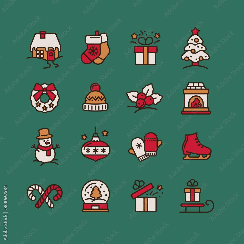Fototapeta premium Set of Christmas icons for design and decoration