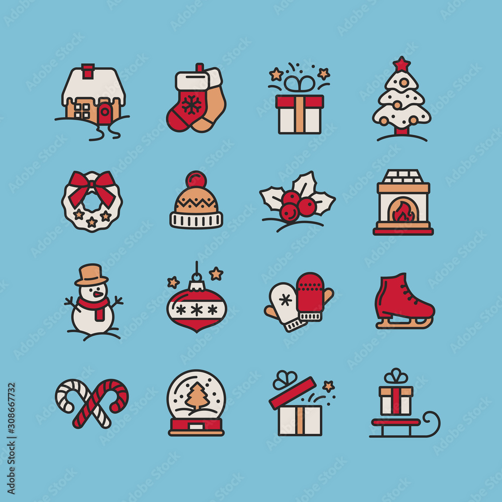 Fototapeta premium Set of Christmas icons for design and decoration