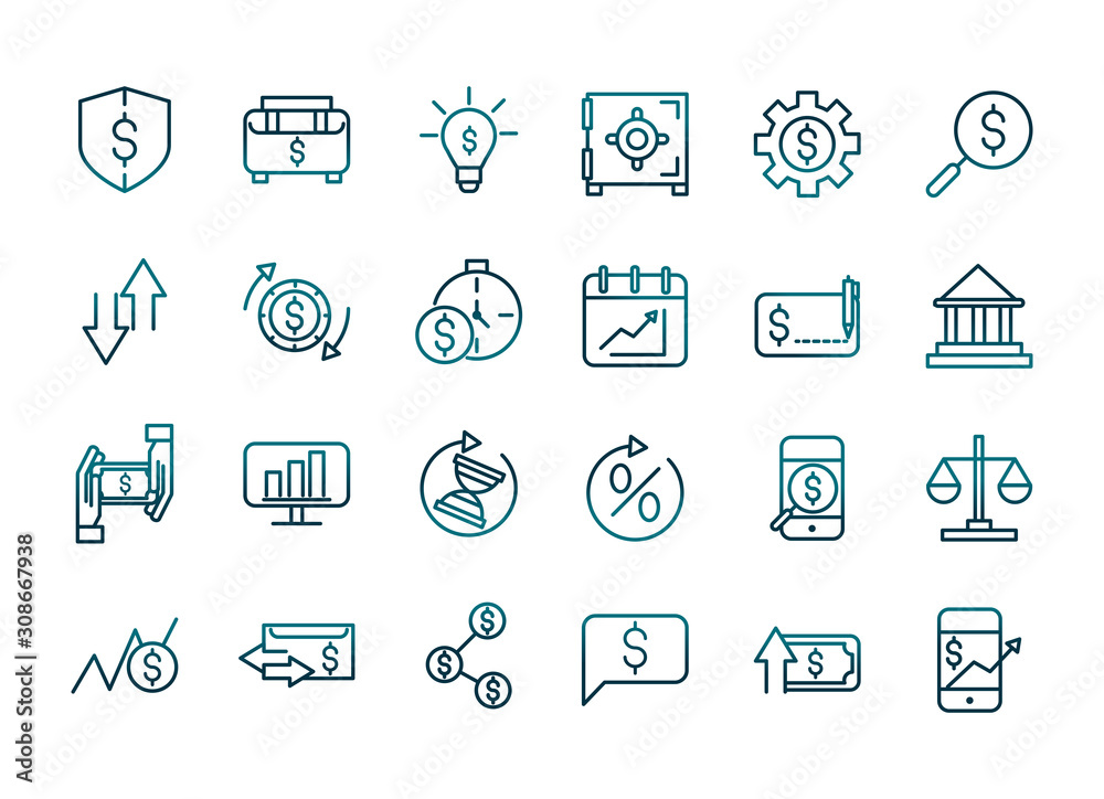 economy business financial trade money icons set gradient line economy business financial trade money icons set gradient line