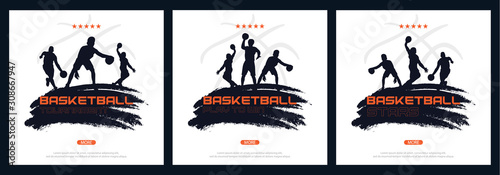 Set of Basketball banners with players. Modern sports posters design.