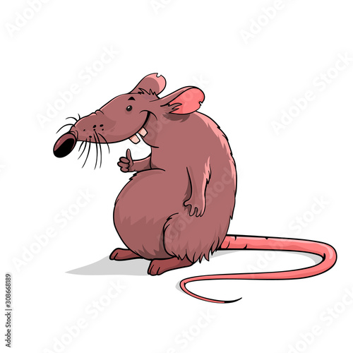 Rat on a white background. Cartoon rat is standing. Vector rat