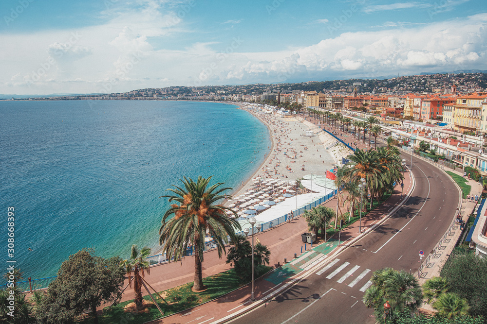 The public baths Plage de Castel and Plage des Ponchettes in the French city of Nice with the well known promenade quai des etats Unis along