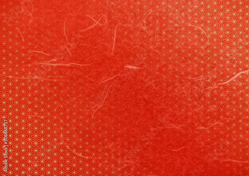 麻の葉模様の和紙テクスチャ背景素材-赤色