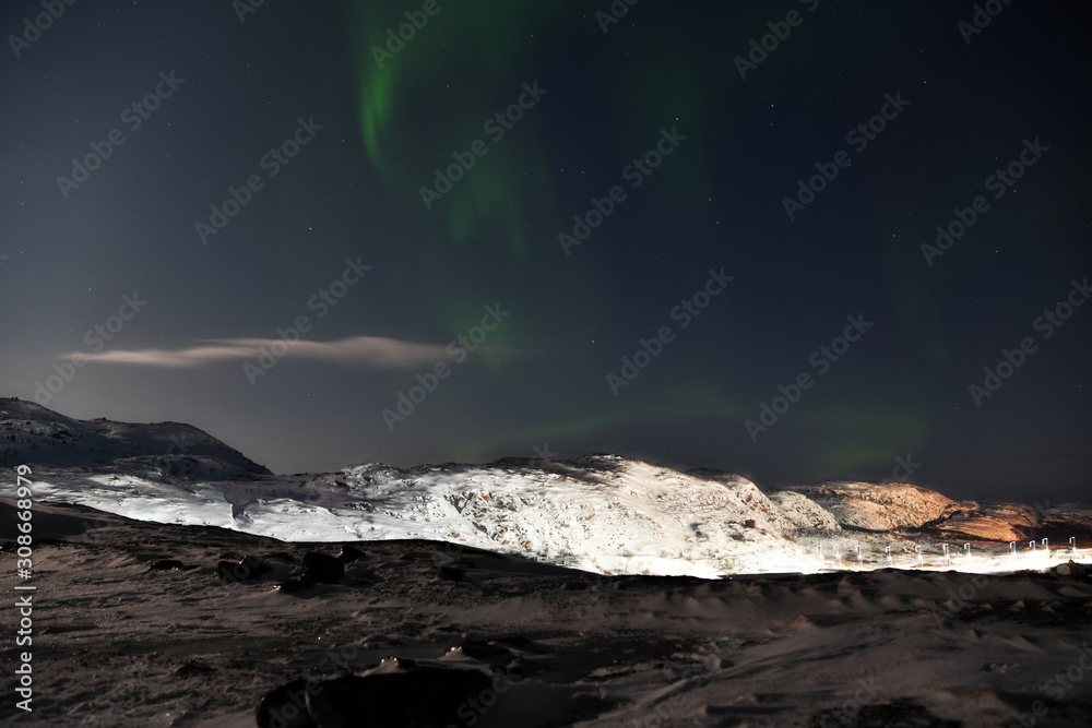 polar lights in the polar night in the Russian Arctic