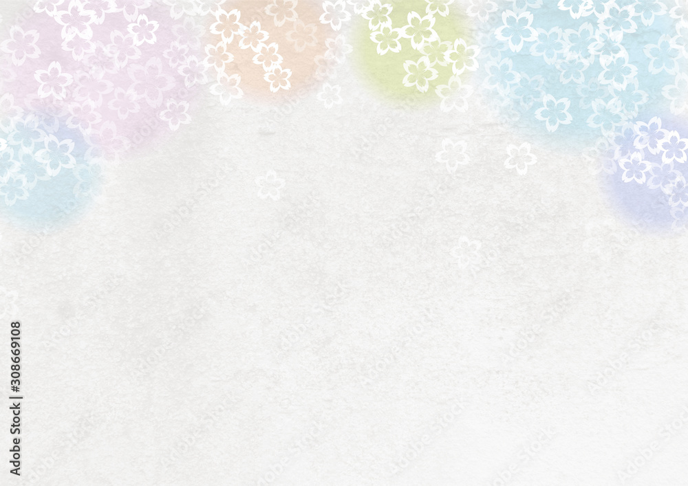 桜模様の和紙テクスチャ背景素材-白色ポップカラー