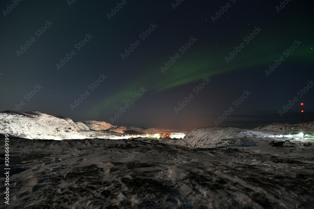 polar lights in the polar night in the Russian Arctic