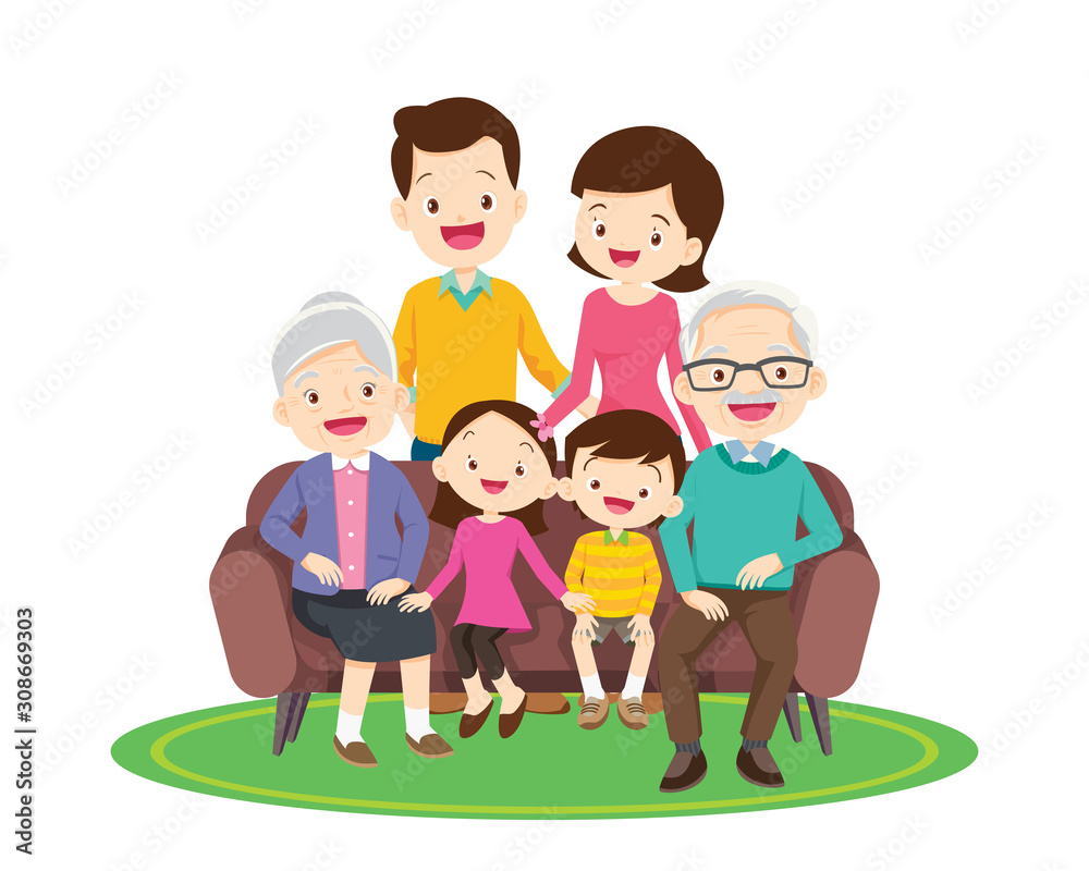 Big happy family sitting on the sofa