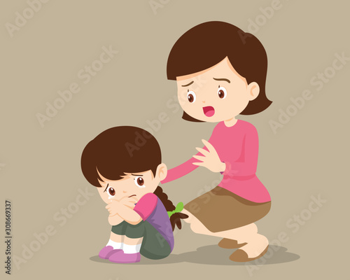 mother comforting Upset Elementary daughter