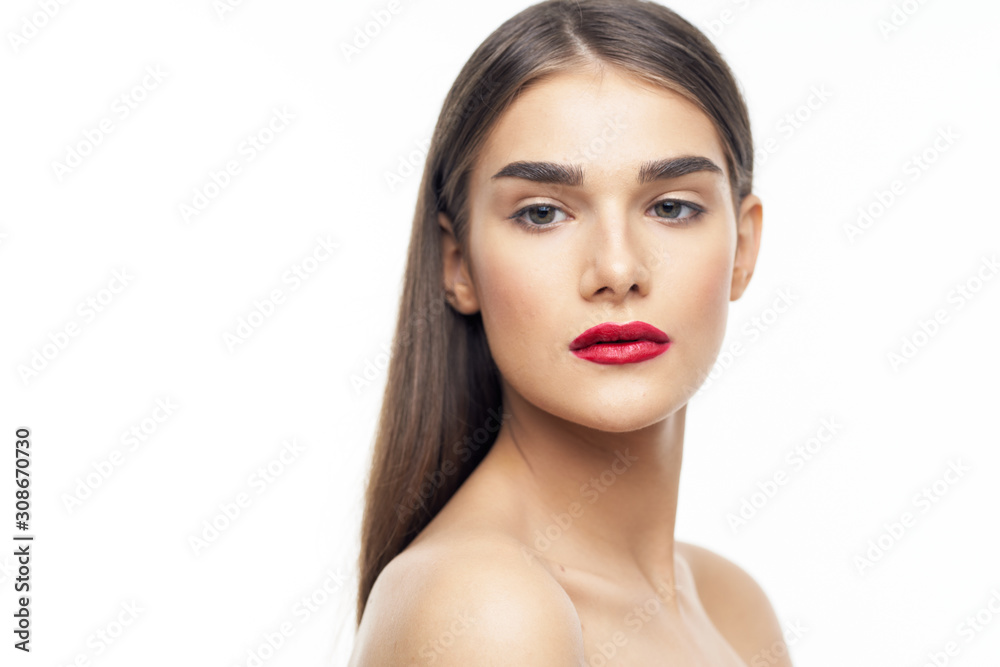 beautiful woman bare shoulders clean skin