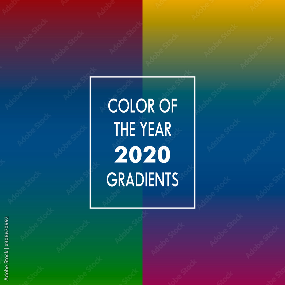 Set, collection of trendy colorful vibrant gradients, templates, square backgrounds with color of the year 2020, classic blue. Set, collection of trendy colorful vibrant gradients, templates, square backgrounds with color of the year 2020, classic blue.