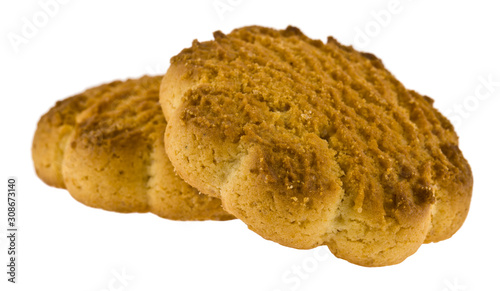 Homemade shortbread cookie isolated on a white background close-up.