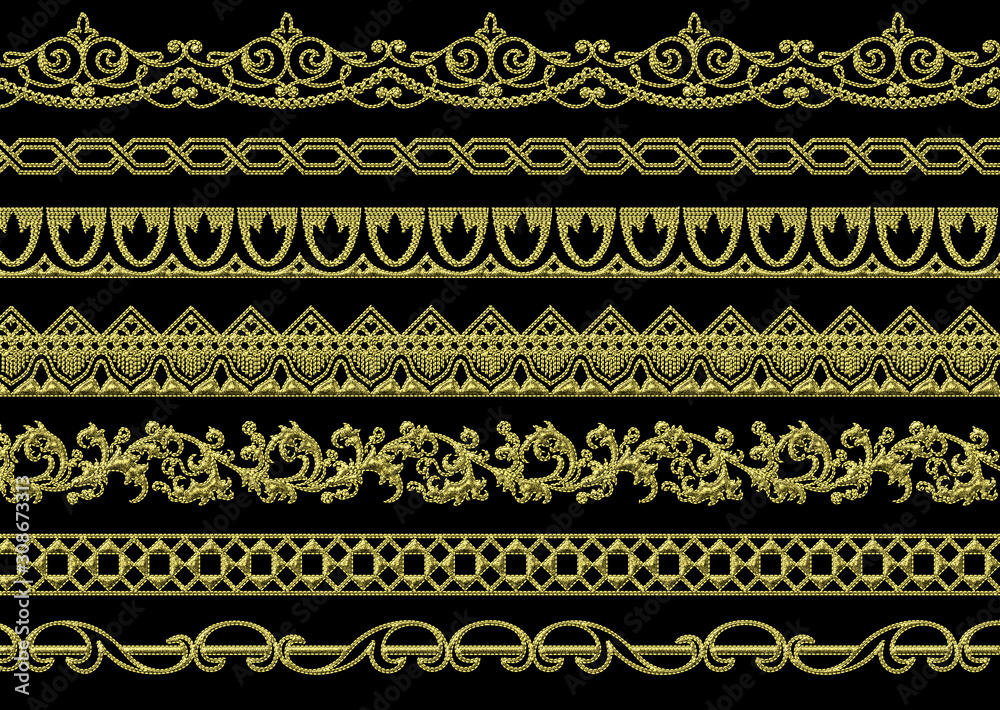 3d golden vintage embroidery pattern