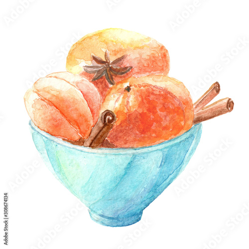 Tangerines in blue bowl photo