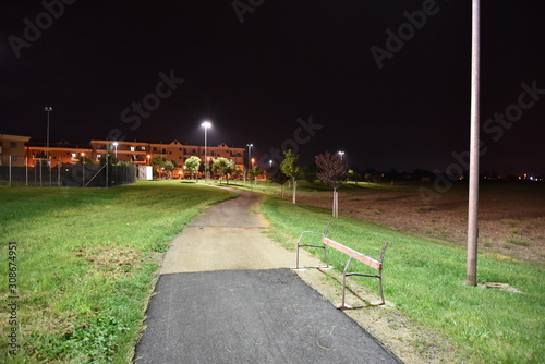 Night Illuminated Park by Night with Path