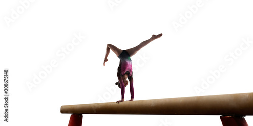 Female gymnast isolated on white. photo