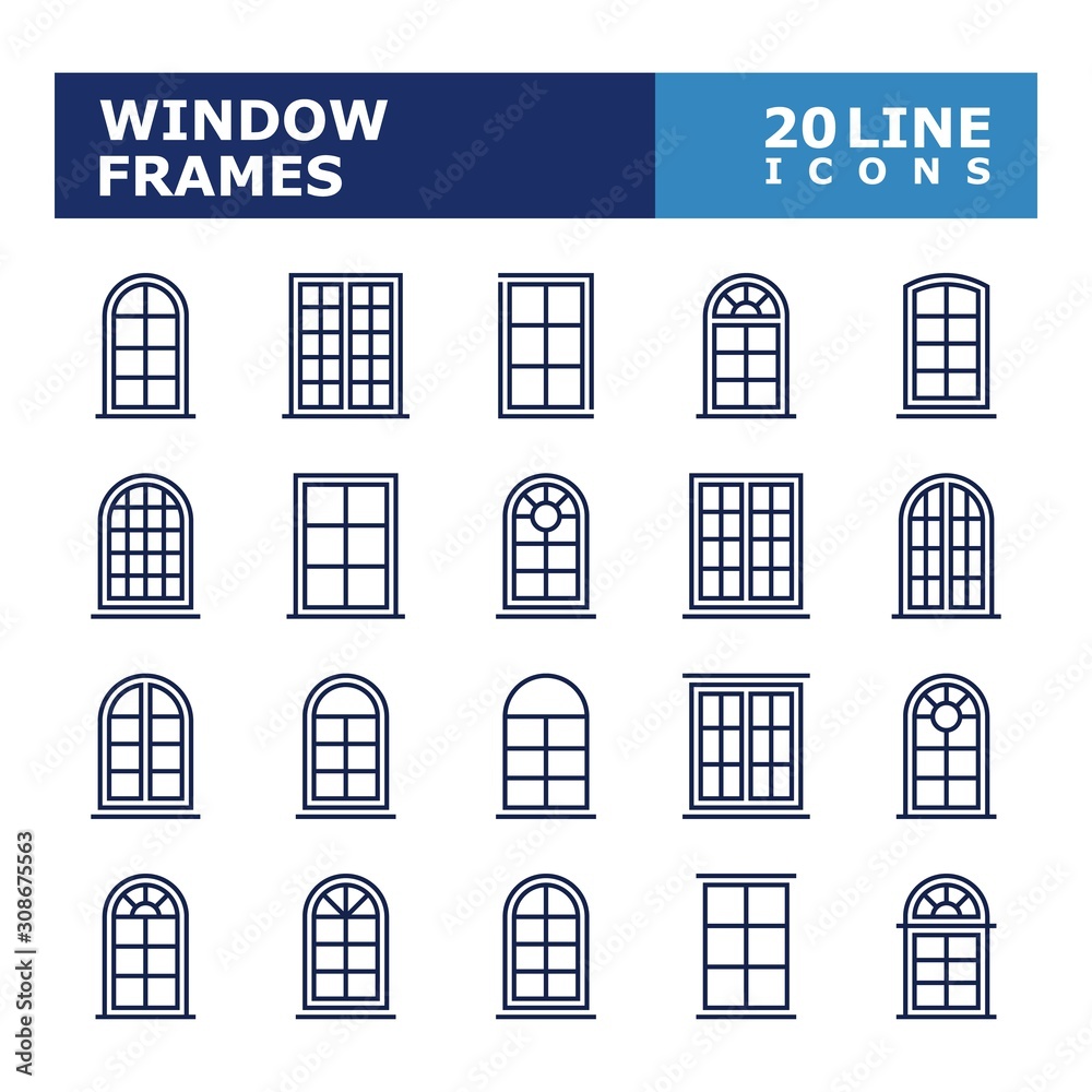 Window icons. Window frames line icon set. Vector illustration. Editable stroke.