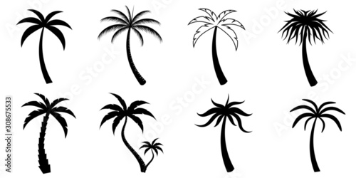 set of silhouettes of palm trees