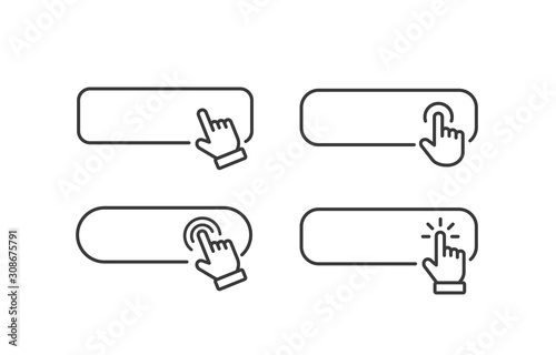 Click cursor blank button icon isolated on white background. Vector hand pointer clicking banner. .