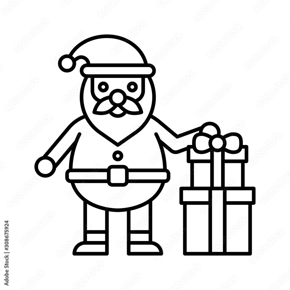 Santa claus with gift box, Christmas day related line icon Santa claus with gift box, Christmas day related line icon